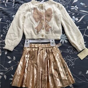 Max Studio Kids Cream Sweater & Metallic Gold Skirt NWT